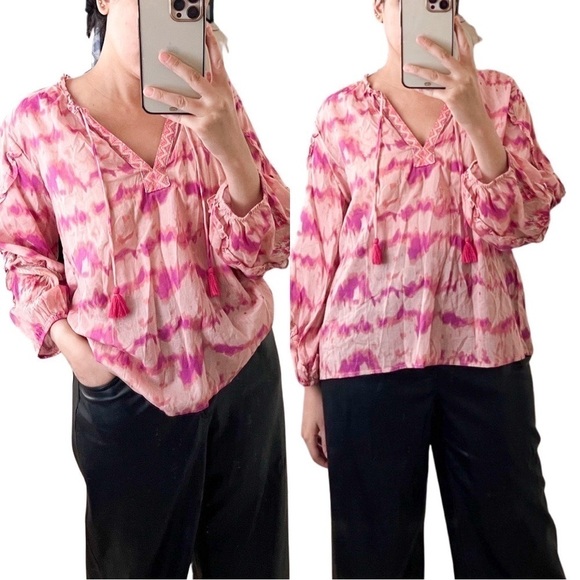 NWT Johnny Was Pink Tie Dye Embroidered Shirt Blouse Small - Picture 8 of 10